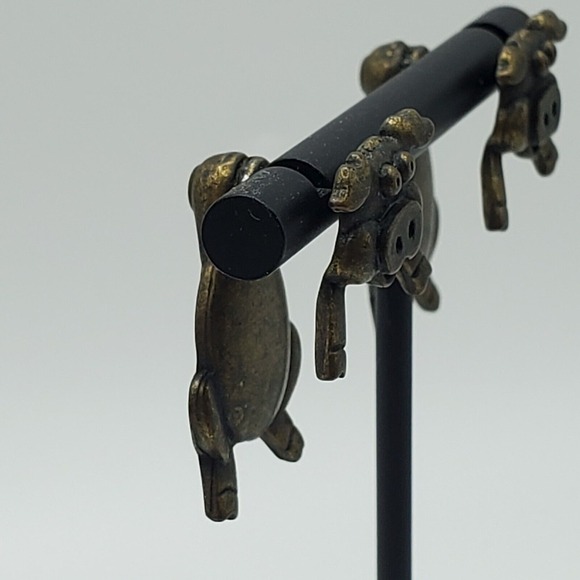 JJ Pigs Pierced Earrings 3D Smiling Bronze Colored Signed Jonette Jewelry - Picture 3 of 8